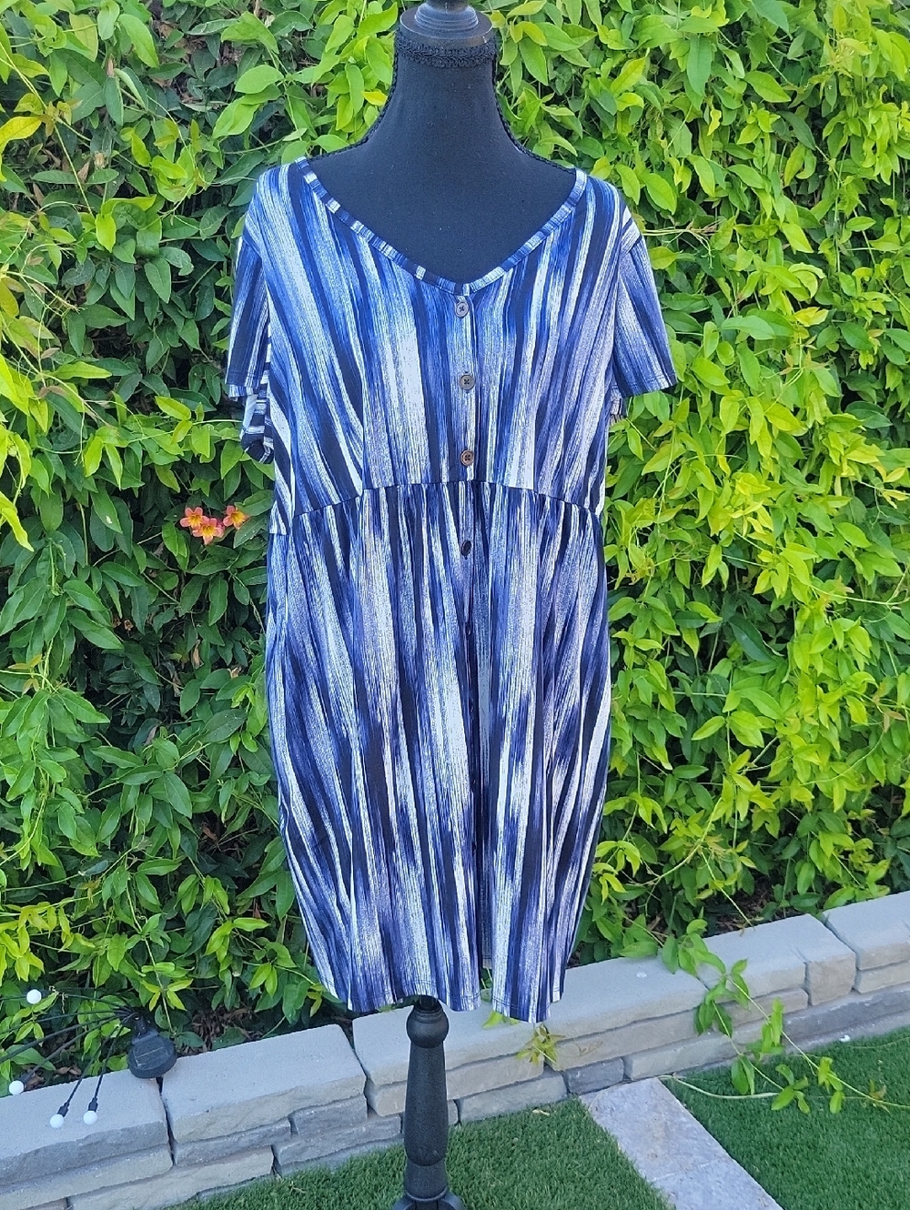 Oversized Navy and White Blended Stripe Mini Dress L